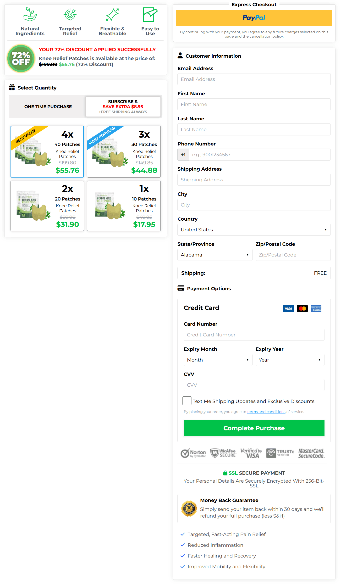 EezePatch Knee Patch checkout page
